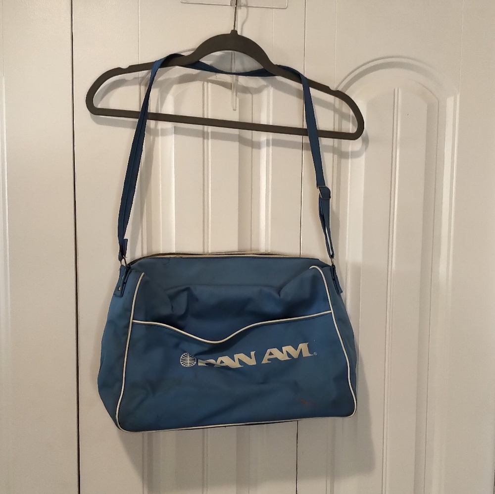 Pan am bag blue vintage carry on travel luggage tote